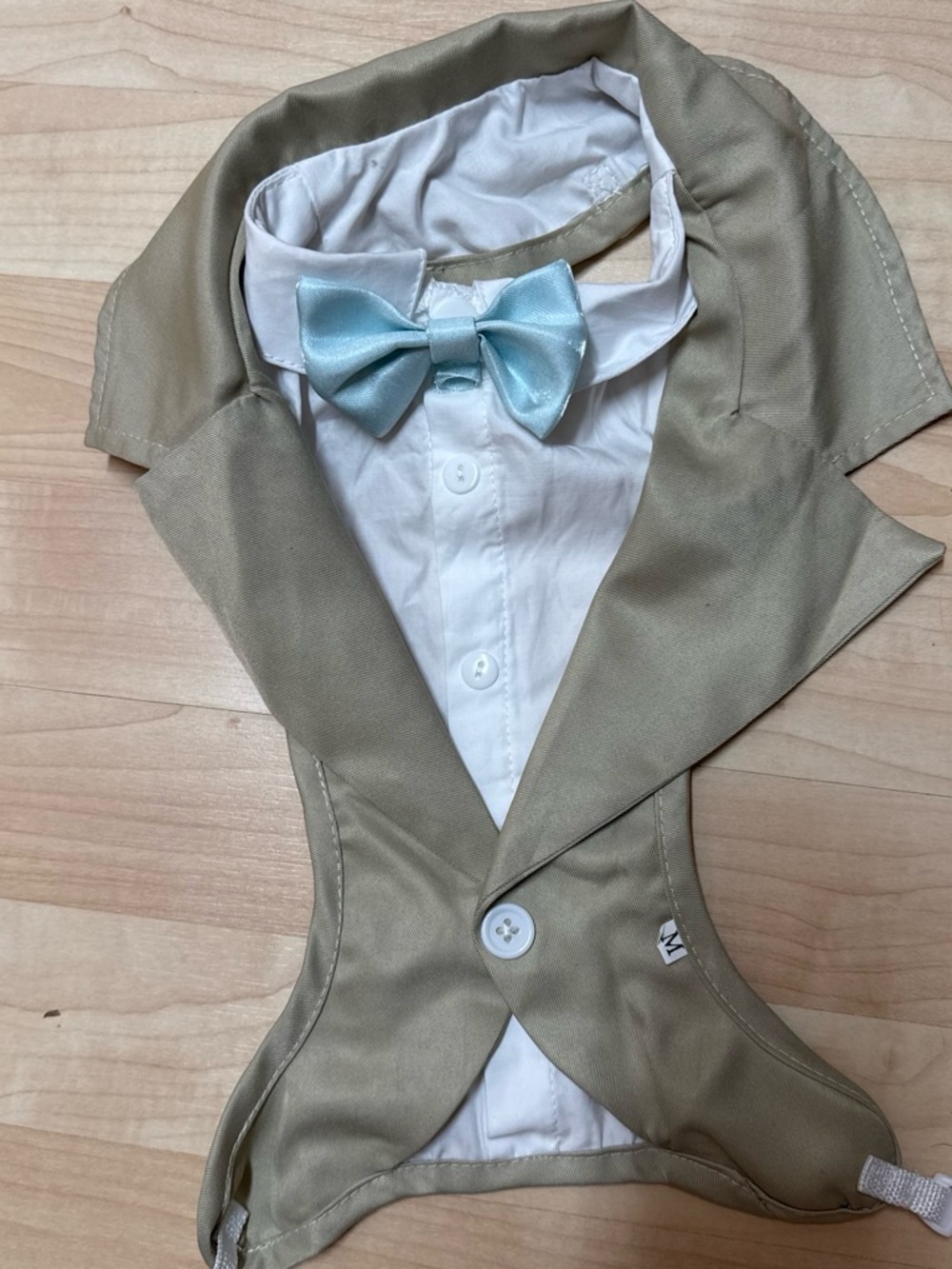 Tan Formal Dog Tuxedo Vest with Light Blue Bow Tie